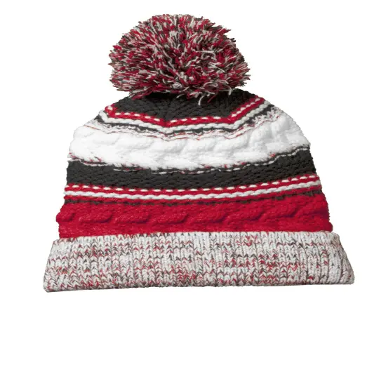 Sport-Tek&reg; Pom Pom Team Beanie IronGy/Blk/Wht {7}