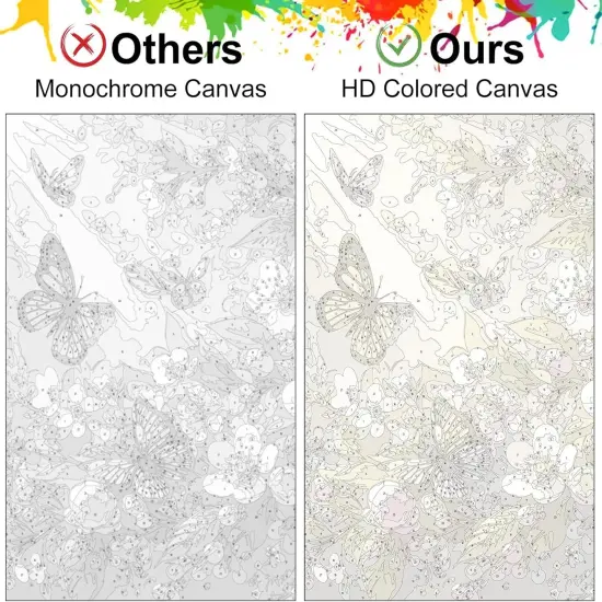 Paint by Numbers Kit for Adults Beginner, Flowers Butterfly Adult Paint by Number Kits on Canvas, Colorful Flowers DIY Acrylic Oil Number Painting Kits for Home Decor Gift 16"x16" {3}