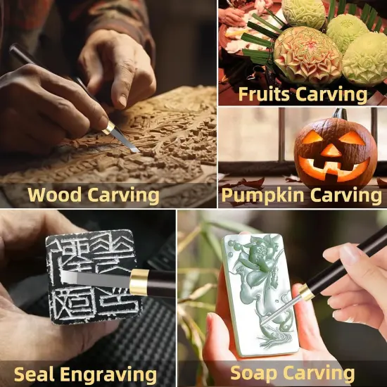 Wood Carving Tool Set High Carbon Steel Sharp Engrave Kit 5 Pcs Hand Carve Tool Kit for Wood Soap Stone Seal Sculpture Engraving Cutting Knife Set DIY Craft {4}