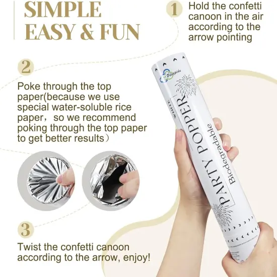 White Confetti Poppers,Rice Paper For Wedding,Biodegradable Cannon,6Pack Biodegradable Confetti Party Shooters Air Power, Party For Lawns Wedding,Birthday,Outdoor Celebrations {5}