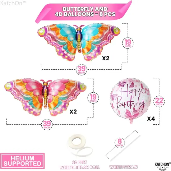 Big, Butterfly Balloons for Birthday Party - 39 Inch, Pack of 8 | Happy Birthday Fairy Balloon | Butterfly Foil Balloons for Butterfly Birthday Decorations | Fairy Party Decorations for Girl {4}