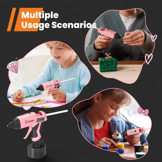 Cordless Hot Glue Gun, GoGonova 15s Fast Preheating 5Ah Built-in Battery Hot Melt Glue Gun, Smart Power-Off, Kit with 25 Pcs Premium Mini Glue Sticks and USB-C Charging Port (Pink) {5}