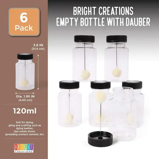 6-Pack Clear Bottle Wool Daubers with Ball Brush for DIY Projects, Arts and Crafts, Gluing, Leather Dye Tool with Applicator, Plastic Empty Bottle (120 ml Capacity) {6}