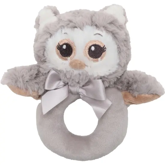 Bearington Baby Lil' Owlie Plush Stuffed Animal Gray Owl Soft Ring Rattle, 5.5" Grey {1}