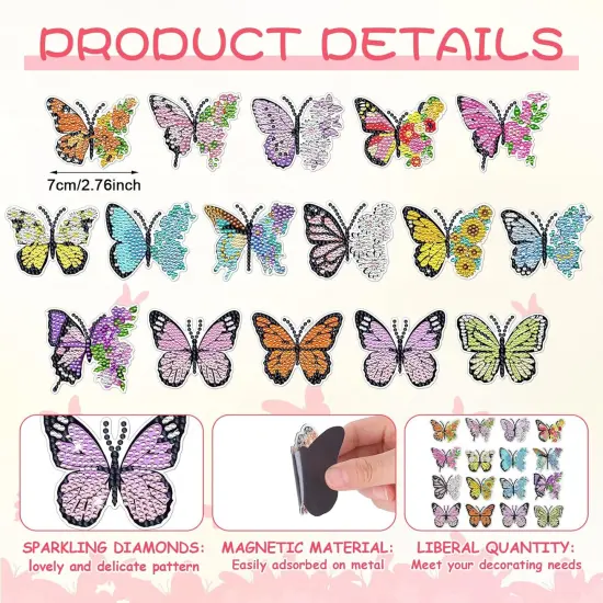 16 Pcs Butterfly Diamond Art Magnets Kits for Refrigerator Butterfly Diamond Painting Magnets DIY for Adults Kids Crafts Home Fridge Decor {5}