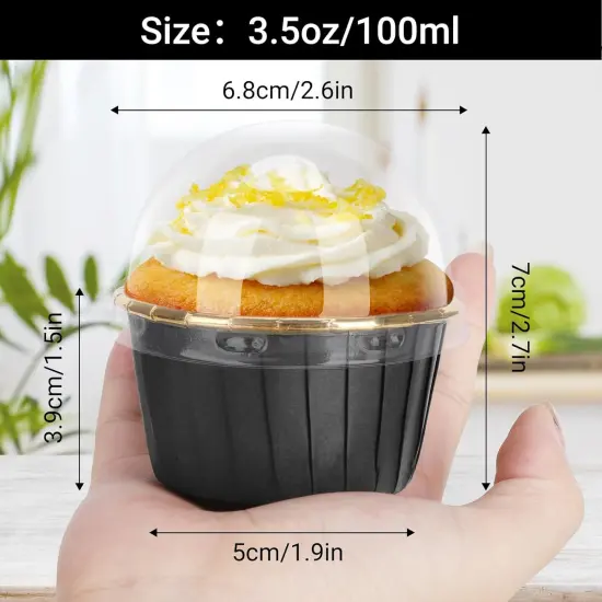 Disposable Ramekins with Lids, 3.5oz 50pcs Black Gold Mini Foil Muffin Cupcake Liners with Clear Lids, Aluminum Dessert Containers Baking Cups with Lids for Wedding Birthday Party Picnic {2}