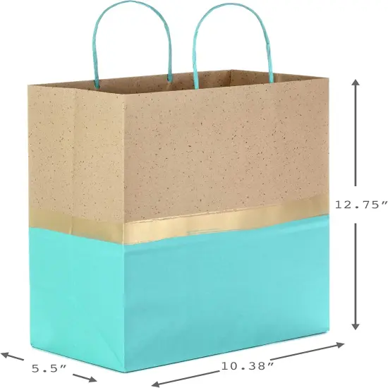 13" Large Paper Gift Bags (Pack of 6 - Turquoise & Kraft) for Birthdays {3}