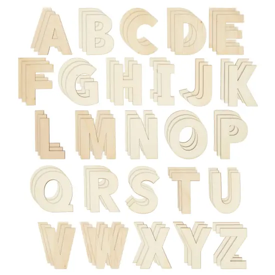 88 Piece Unfinished 3 Inch Wooden Alphabet Letters for Wall, DIY Crafts, 2 Extra Sets of AEIOU Brown {1}