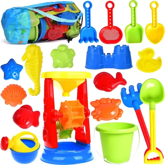 Summer Beach Toys, 19 Piece Sand Toys Set Kids Sandbox Toys Includes Water Wheel Beach Tool Kit {1}