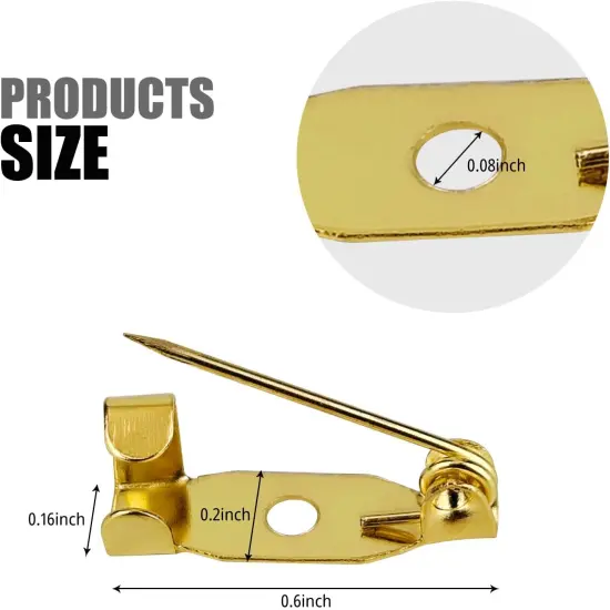 50 Pcs Brooch Pins, Safety Pins, Pin Badge Backs with Holes for Jewelry Crafting, Sewing Fabric (15MM, Gold) {2}