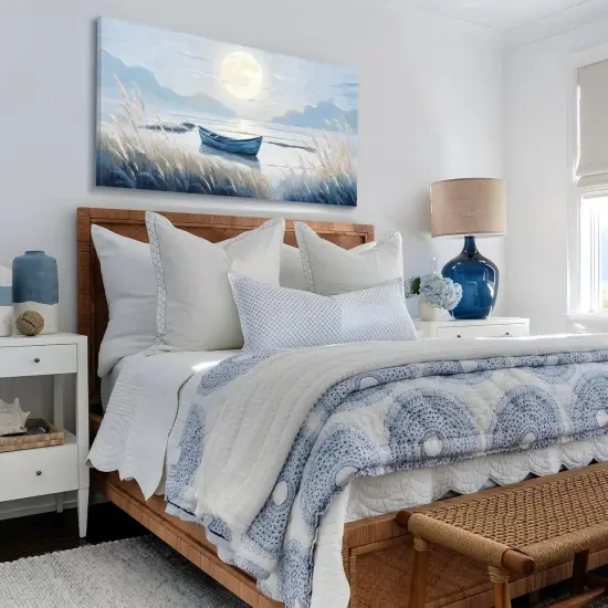 Large Wall Art for Living Room Bedroom Decor - Modern Nautical Beachy Ocean Beach Seascape Nature Artwork with Blue Boat Moon Lake Mountain Sea - Relaxing Serene Canvas Picture for Coastal Rustic Home {5}