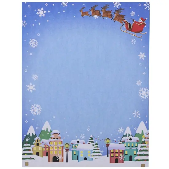 96 Sheet Christmas Stationery Paper for Writing Letters, 8.5x11 Printer Friendly Cute Santa in Sleigh, Snowflakes Letterhead, Festive Holiday Stationary Blue {3}