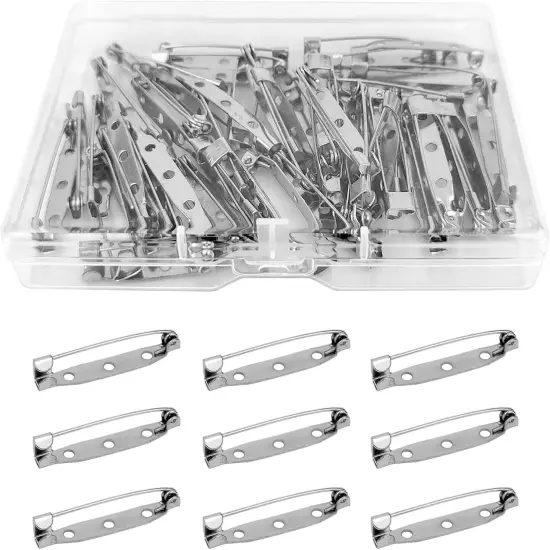 50 Pcs Silver Bar Pins, Safety Pins - Secure Back Clasp - Reliable Brooch Pins for Various Uses Locking Pins Backs Safety Clasp Brooch (35MM, Silver) {1}