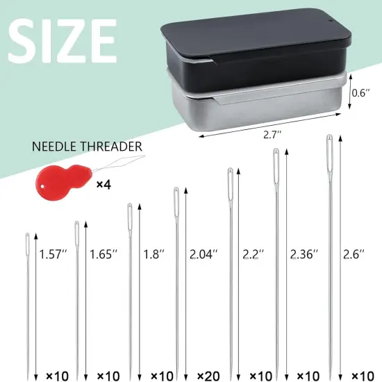 80 PCS Large Eye Sewing Needles, Two 7 Sizes Sewing Sharp Needles, Leather Needle Embroidery Thread Needle, Stainless Steel Yarn Knitting Needles with Threaders for Handsewing Art Crafts CJ {2}