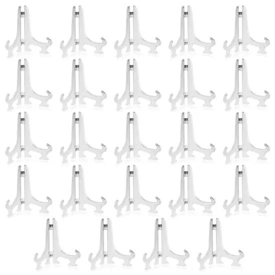 24 Pack Clear Mini Easels for Displaying Photos, Decorative Tiles, Wedding Place Cards (4 In) {6}