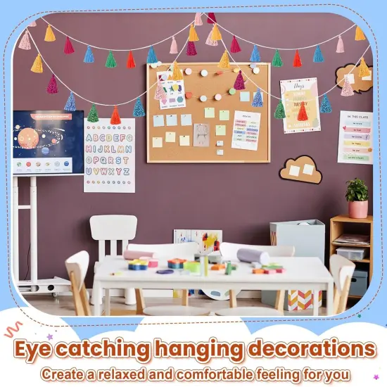 4 Pcs Rainbow Tassel Garland Boho Colorful Garland Banner Decor Wall Hanging for Home Classroom Decoration Wedding Birthday Baby Shower Party Supplies, Pre Assembled(Tassel in 3.1 Inches) {4}