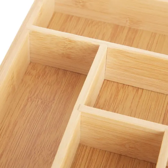 Bamboo Silverware Drawer Organizer with 6 Slots, Wooden Cutlery Tray Holder for Kitchen, Flatware, Utensils, 14.5 x 10.25 x 1.75 In Brown {7}