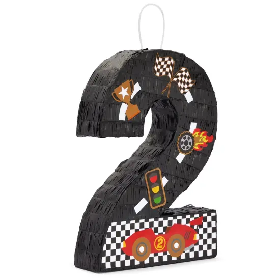 Number 2 Race Car Pinata for Two Fast Birthday Decorations, Party Supplies (Small, 11.85"L x 3"W x 16.5"H), For Ages 3+ Black {1}