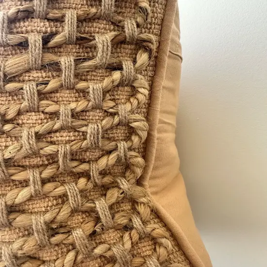 Braided Jute Boho Chic Pillow Cover 20" | Tan Woven Cotton Decorative Cushion | Rustic Farmhouse Neutral Throw Pillow {2}