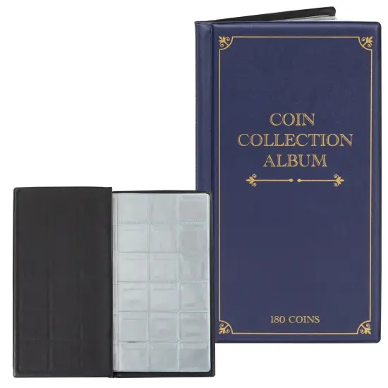 2 Pack Coin Collection Album, Holds Up To 180 Coins Each (6.5 x 11.4 inch, 10 Currency Pages, Dark Blue) {1}