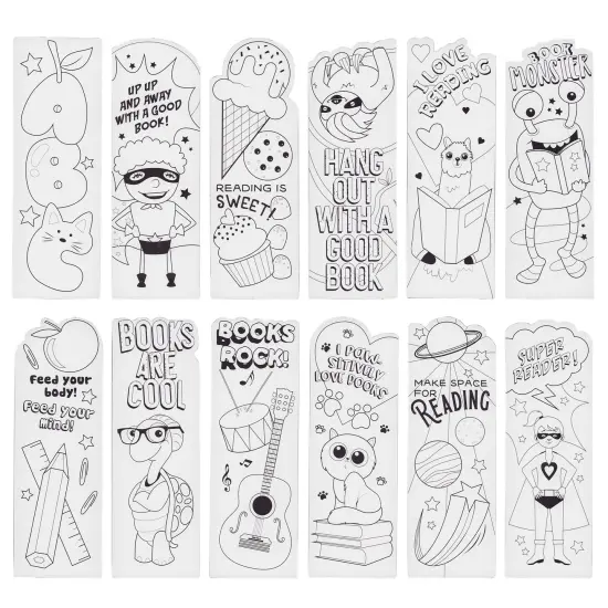 Juvale 24 Pack Color Your Own Bookmarks for Students and Kids Ages 3-14, DIY Classroom Art, 24 Book Worm Designs (2 x 6 In) {6}