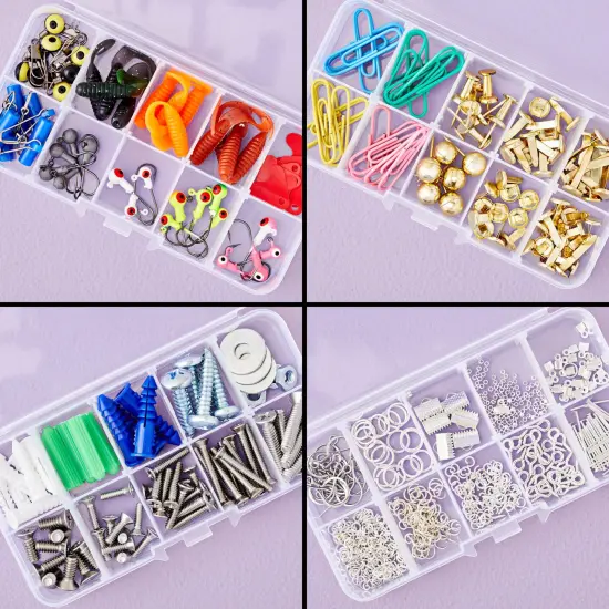 12 Pack Mini Clear Storage Containers with 10 Grid Dividers, Small Plastic Tackle Boxes for Beads, Buttons, DIY Jewelry (2.5 x 5 In) {5}