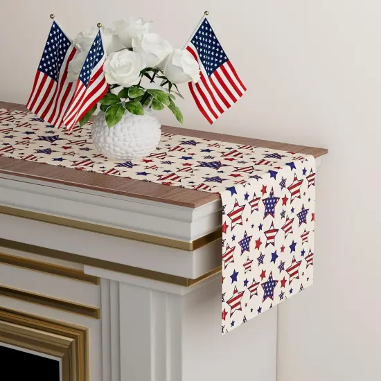 America Stars Patriotic 4th of July Memorial Day Independence Day Table Runner Decoration for Home Kitchen Holiday Party 13x72 Inch {3}