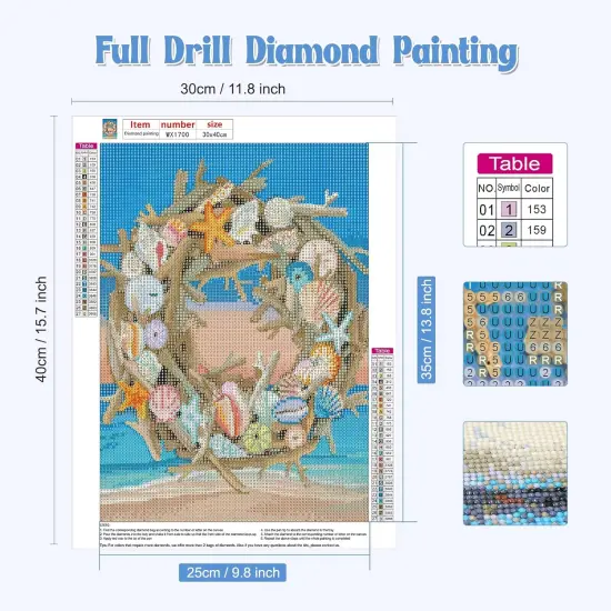 Wreath Diamond Art Kits for Adults - Full Drill Sea Diamond Art DIY 5D Diamond Art Beach Diamond Art Kits Picture Crystal Craft for Home Wall 30x40cm (Summer Driftwood Wreath) {2}