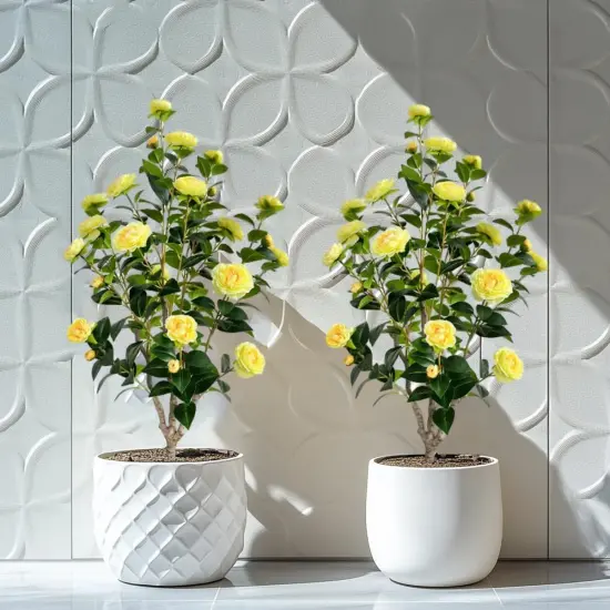 Artificial Camellia Tree 3.4ft Fake Trees pseudophyte (2, Yellow) {4}