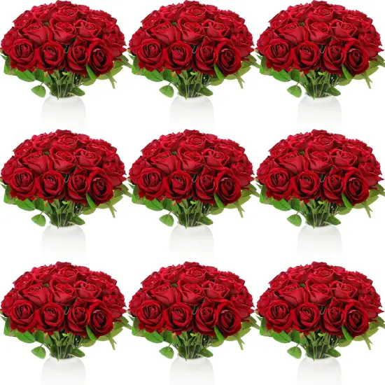 100 Pieces Artificial Roses Flowers Bouquet(Wine Red) {1}