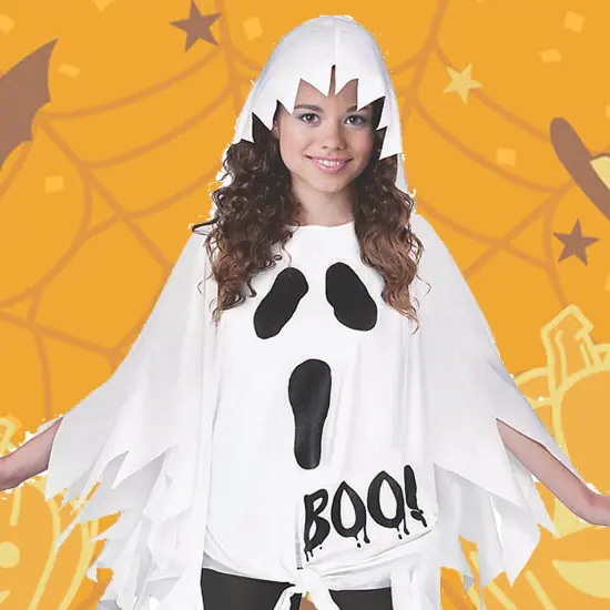 Ghost Child Halloween Poncho Costume with Printed Design {2}
