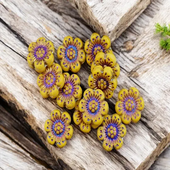 *12* 14mm Matte Opaque Goldenrod Yellow Sliperit Wildflower Beads {3}