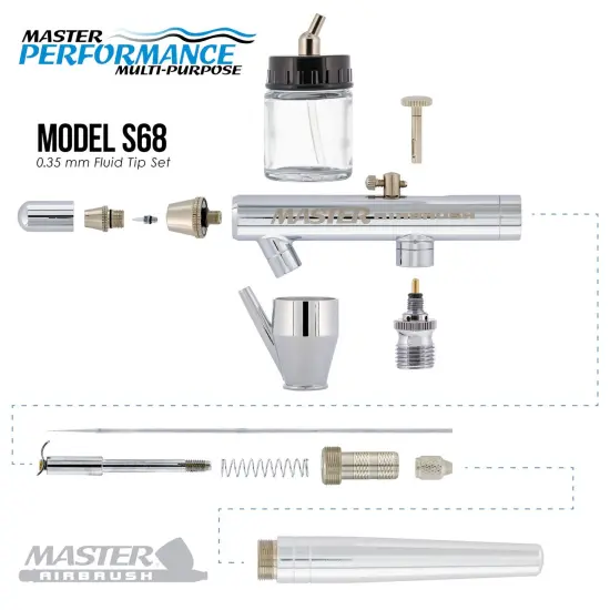 Master Performance S68 Multi-Purpose Precision Dual-Action Siphon Feed Airbrush, 0.35 mm Tip, 3/4 oz Bottle (Includes Booklet) {3}