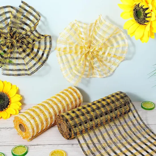 10" Poly Burlap Check Mesh Ribbon: Black & Yellow {4}