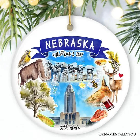 Artistic Nebraska State Themes and Landmarks Christmas Ornament {1}