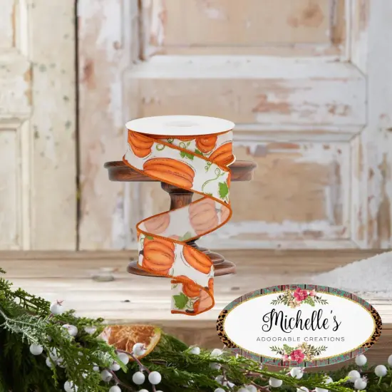 1.5" Pumpkin Patch Ribbon: Off White (10 Yards) {2}