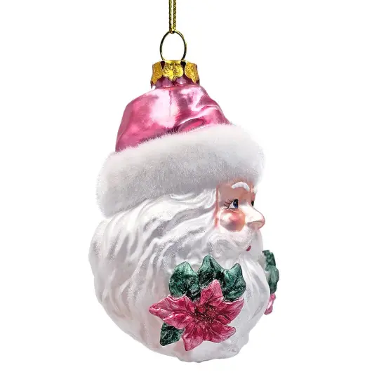 Enchanting Pink Santa Head Glass Ornament, Vintage Christmas Tree Decor {5}