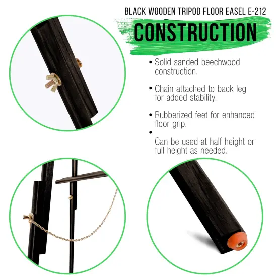 64" Black Wooden Easel Stand - Adjustable A-Frame Tripod for Painting, Drawing, Photos & Signs - Lightweight Easels, Wood Easel Stand for Sign Wedding Display 40" Canvas Capacity {5}