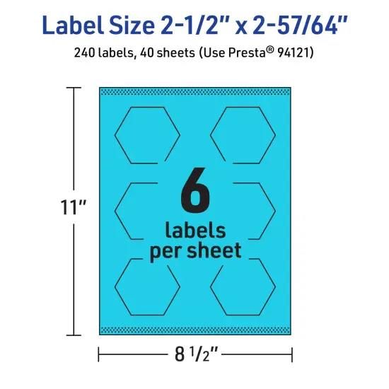 Avery Bright Blue Paper Labels, 2-1/2" x 2-57/64" Hexagon {5}