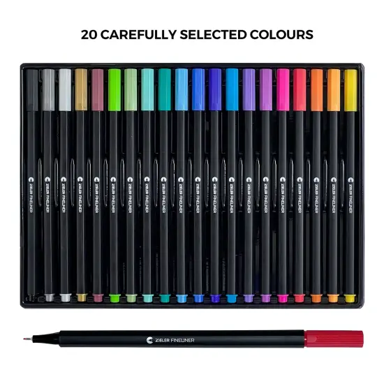 20 Colour Fineliner Pens Set 0.4mm Line Width Assorted Colours {2}
