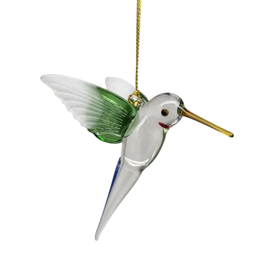 Feeding Hummingbird - Green Wing - Egyptian Glass Ornament {1}