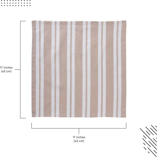 Dining Table Napkins 6 pcs Set of Large 17"x17" - Franca Beige Stripes - Heavy Eco-Friendly Cotton, Homespun Fabric, Machine Washable for Dinner, Party, Restaurant & Banquet {3}
