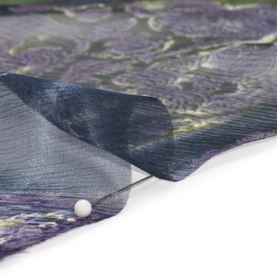 1 Yard Eggplant, Olive and Plum Medallion Striped Crinkled Silk Chiffon Designer Fashion Textile 54 inch Width {3}