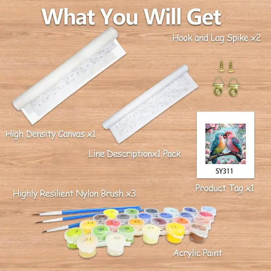 Couple Bird Paint by Numbers Kit - 16x16 Inch (Pink) {5}