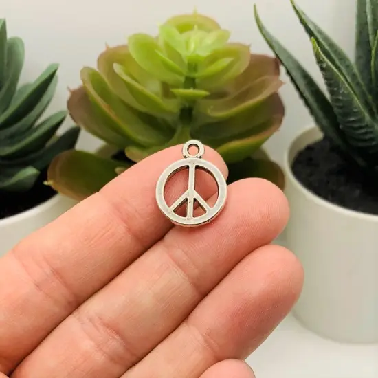 Silver Peace Hippie Charms, 15x12mm {2}