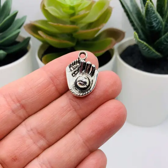 Silver Baseball Mitt Sports Glove Charms, 21x15mm {2}