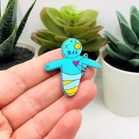 Blue Voodoo Doll Pendant, 41x37.5mm {3}