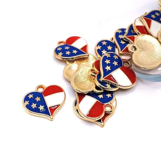 American Flag Heart Charms, 17x16mm {1}