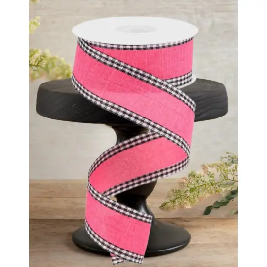 1.5" Royal Burlap Gingham Edge Ribbon: Hot Pink (10 Yards) {3}