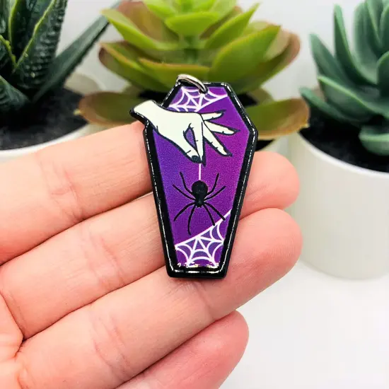 Purple Coffin with Spider Charms, 43x27.5mm {2}